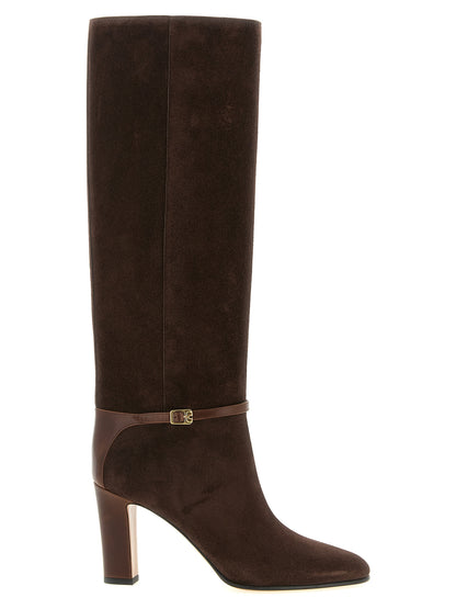 Over-The-Knee Boots by Valentino Garavani for women in calfskin & brass brown & signature showcases a ergonomic silhouette from the Play V Logo Women's Calfskin & Brass Over-The-Knee Boots collection, featuring a ergonomic and a ergonomic .