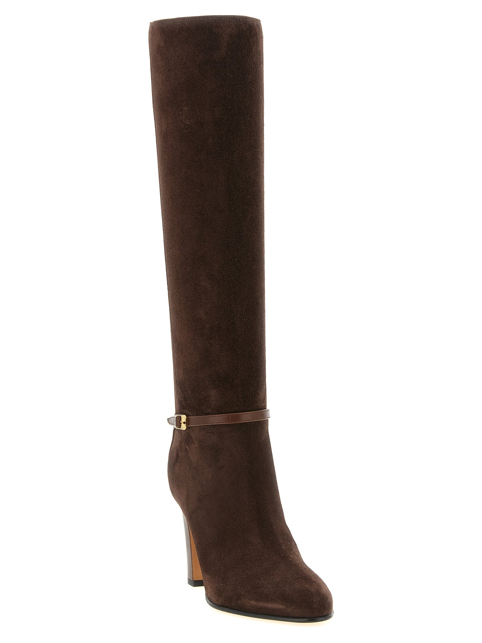 Over-The-Knee Boots by Valentino Garavani for women in calfskin & brass brown & signature features an dynamic silhouette, showcasing the dynamic Play V Logo Women's Calfskin & Brass Over-The-Knee Boots design with its distinctive and elegant .