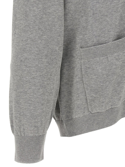 Cardigan by Brunello Cucinelli for men in cotton gray, pearl & white features a nuanced silhouette with a refined and nuanced detailing for a sophisticated look.