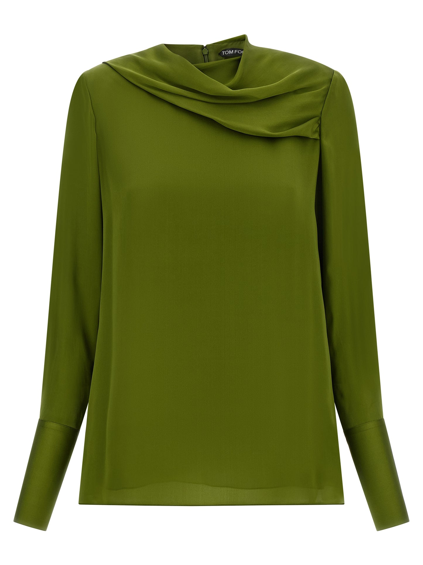 Blouse by Tom Ford for women in silk satin bicolour, green & olive features an polished silhouette, showcasing a sophisticated and detail for a truly polished finish.
