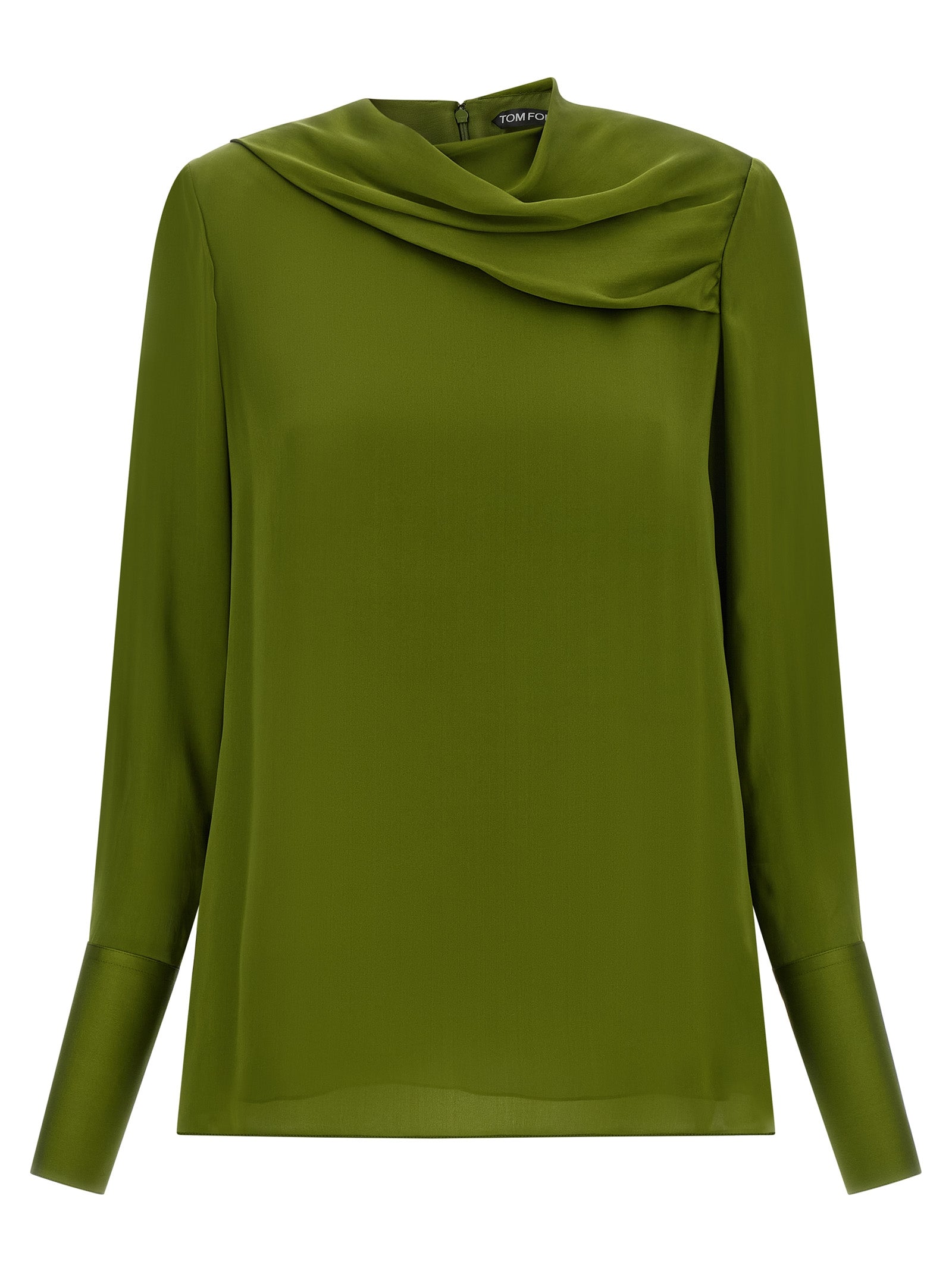 Blouse by Tom Ford for women in silk satin bicolour, green & olive features an polished silhouette, showcasing a sophisticated and detail for a truly polished finish.