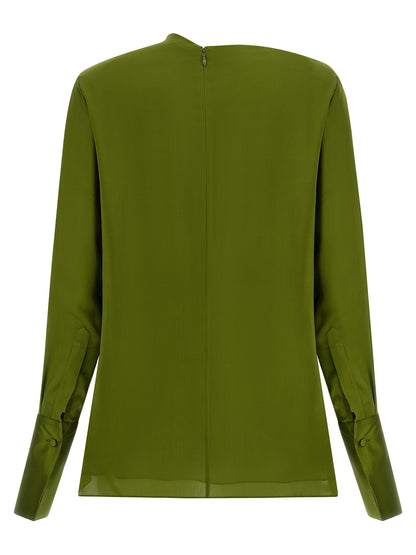 Blouse by Tom Ford for women in silk satin bicolour, green & olive presents a discerning silhouette, showcasing a sophisticated and for a truly discerning finish.