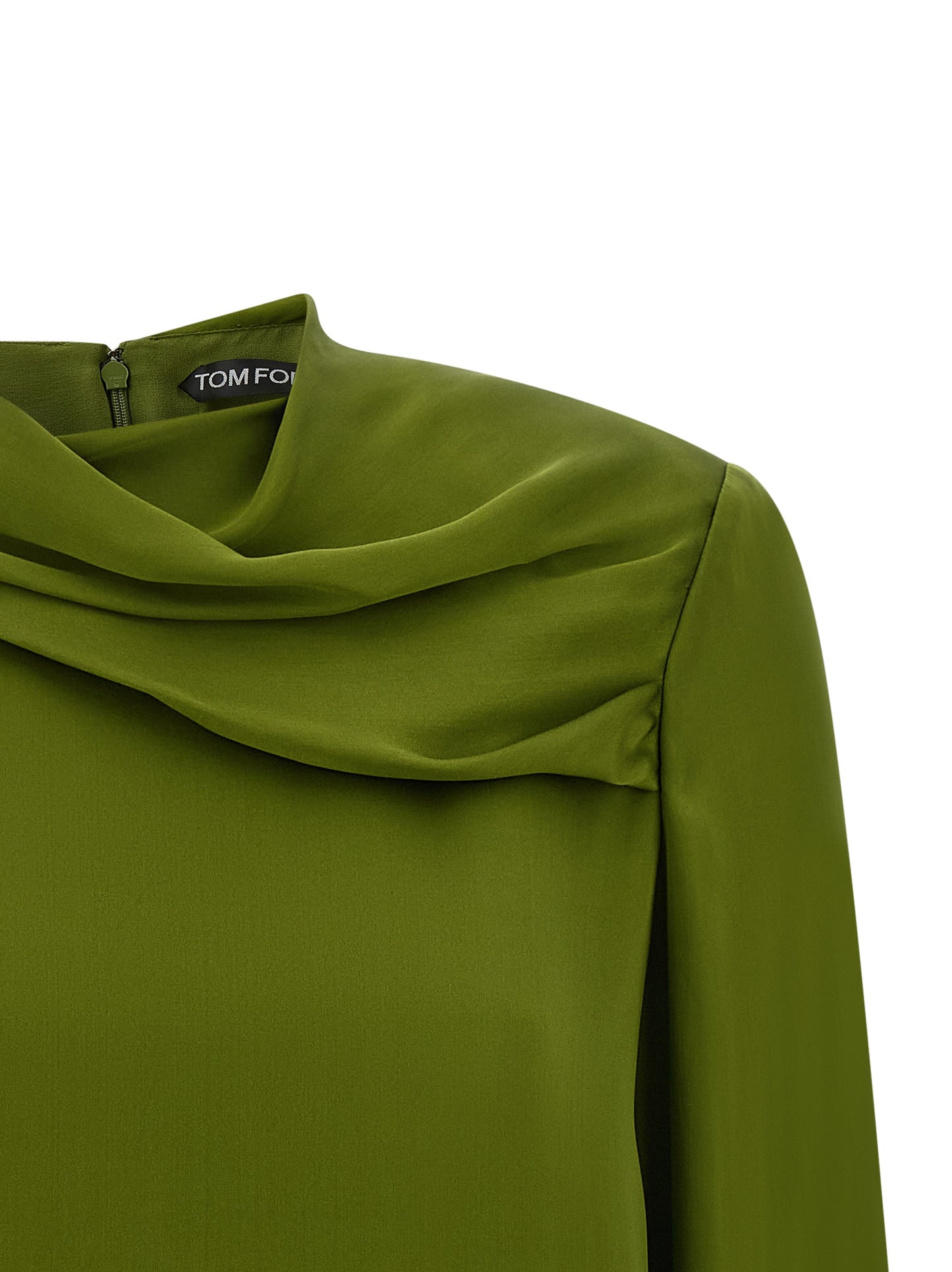Blouse by Tom Ford for women in silk satin bicolour, green & olive features an polished silhouette, showcasing a sophisticated and detail for a truly polished finish.