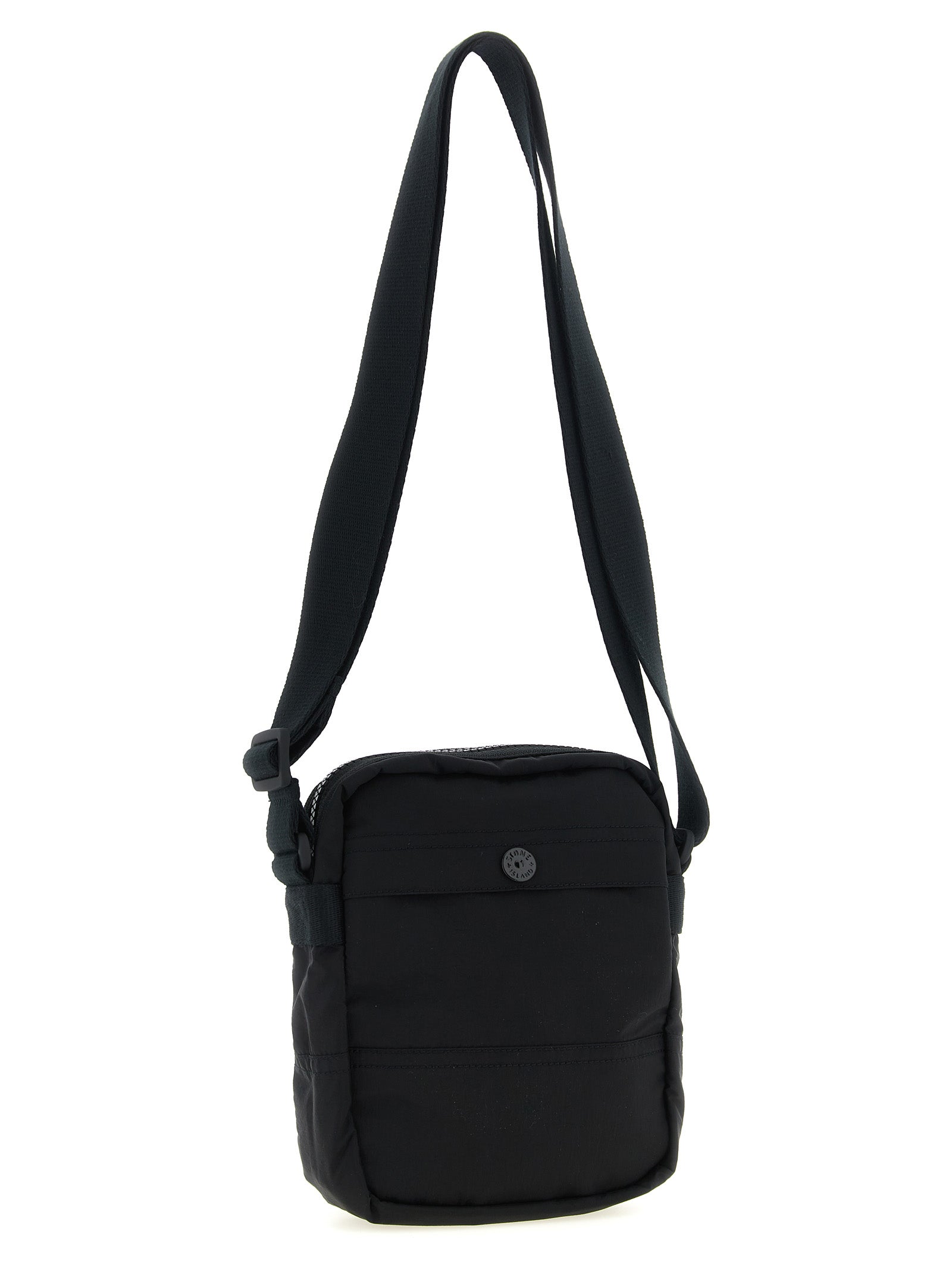 Compact Crossbody Messenger Bag by Stone Island for men in nylon black features a statement-making Nylon Compact Crossbody Messenger Bag design with a secure snap, zipper & button, statement-making , and versatile crossbody-strap & adjustable-strap for a sophisticated look.