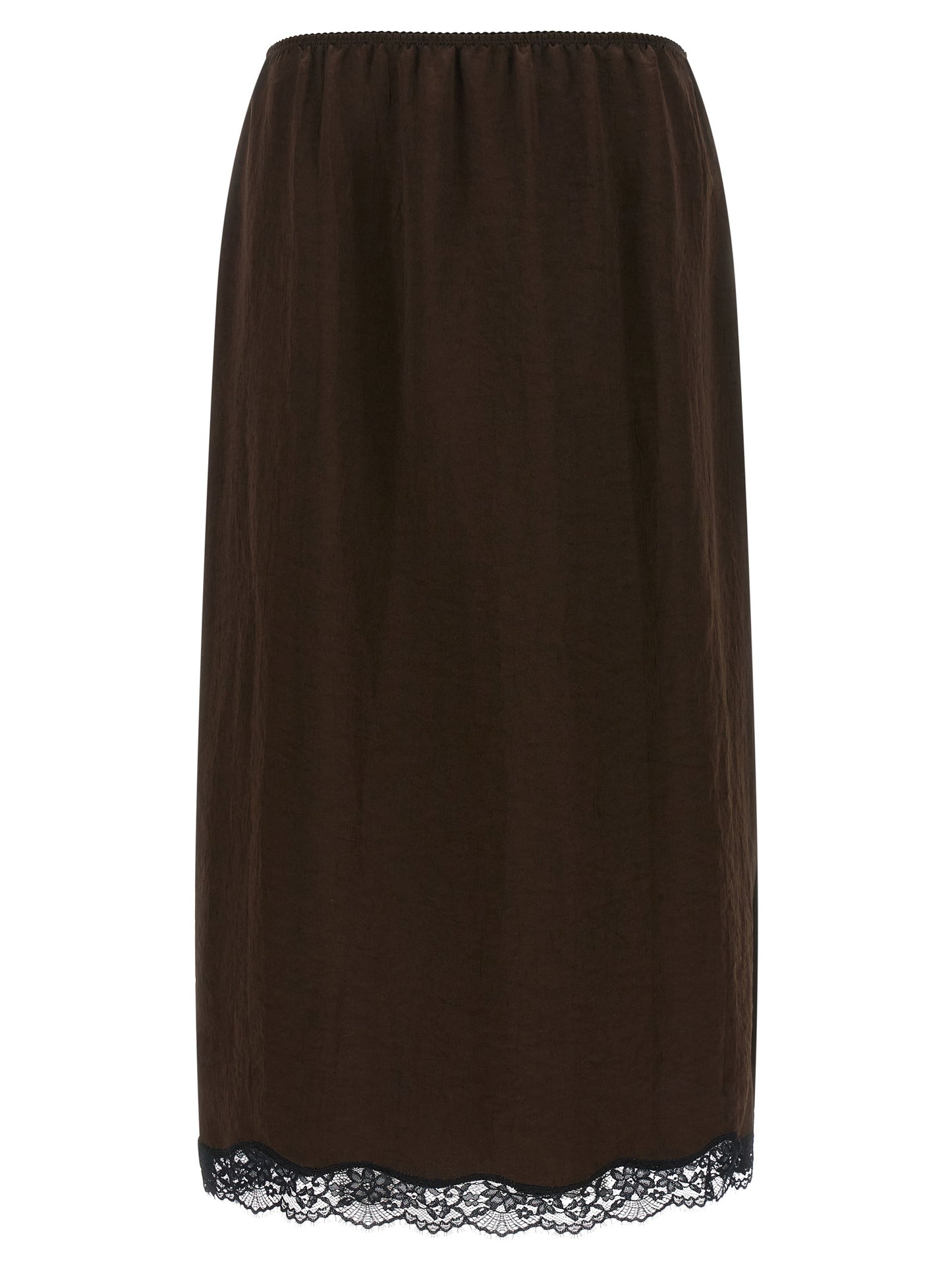 Skirt by Twinset for women in marabou acrylic satin brown & floral features an tailored silhouette, artfully capturing the essence of Women's Marabou Acrylic Satin Skirt in a sophisticated midi.