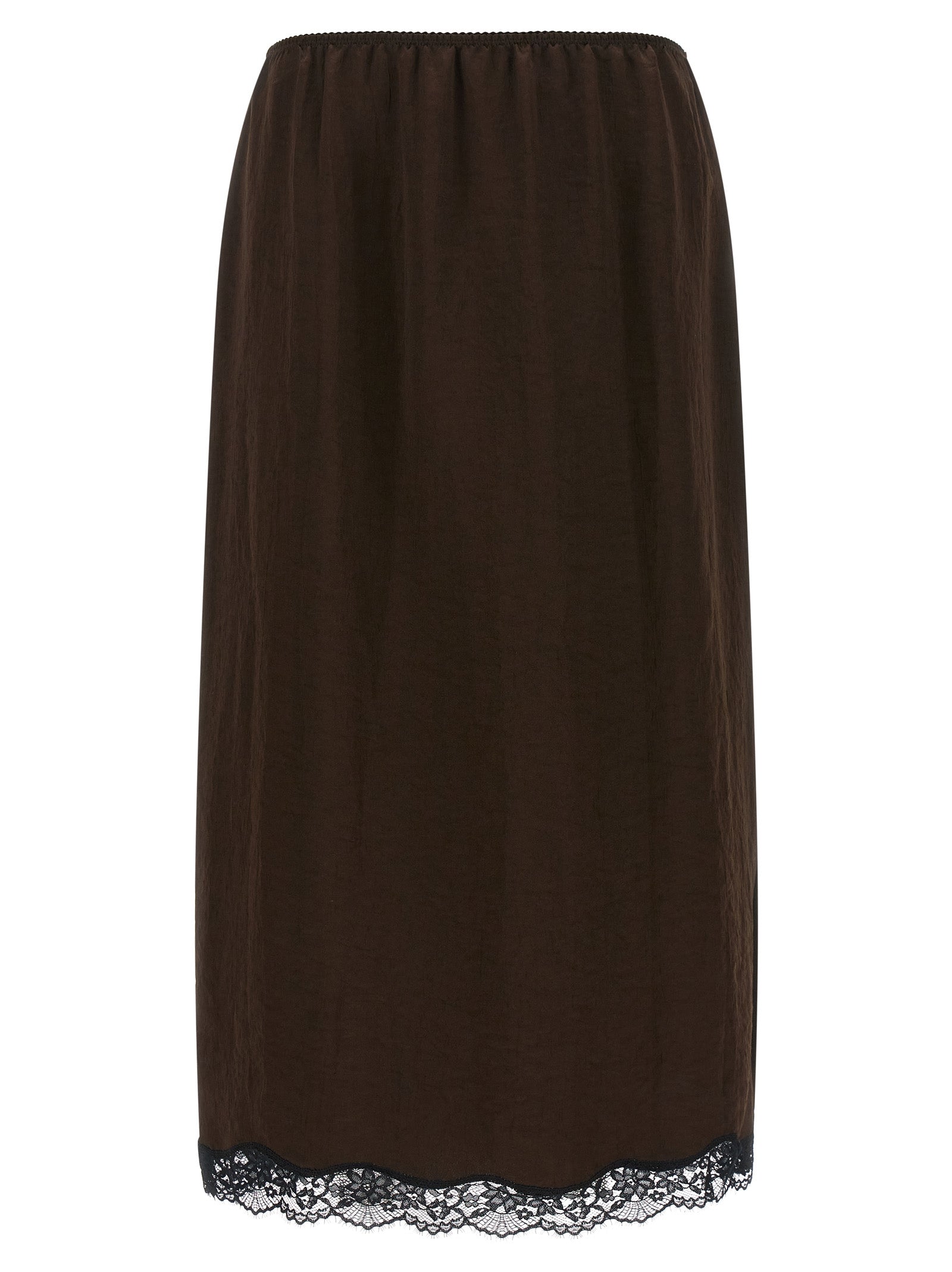 Skirt by Twinset for women in marabou acrylic satin brown & floral features an tailored silhouette, artfully capturing the essence of Women's Marabou Acrylic Satin Skirt in a sophisticated midi.