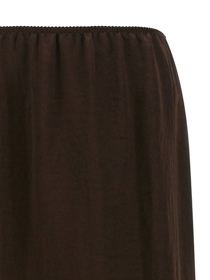 Skirt by Twinset for women in marabou acrylic satin brown & floral features a sublime silhouette, showcasing the sublime design of the Women's Marabou Acrylic Satin Skirt in a sophisticated midi.