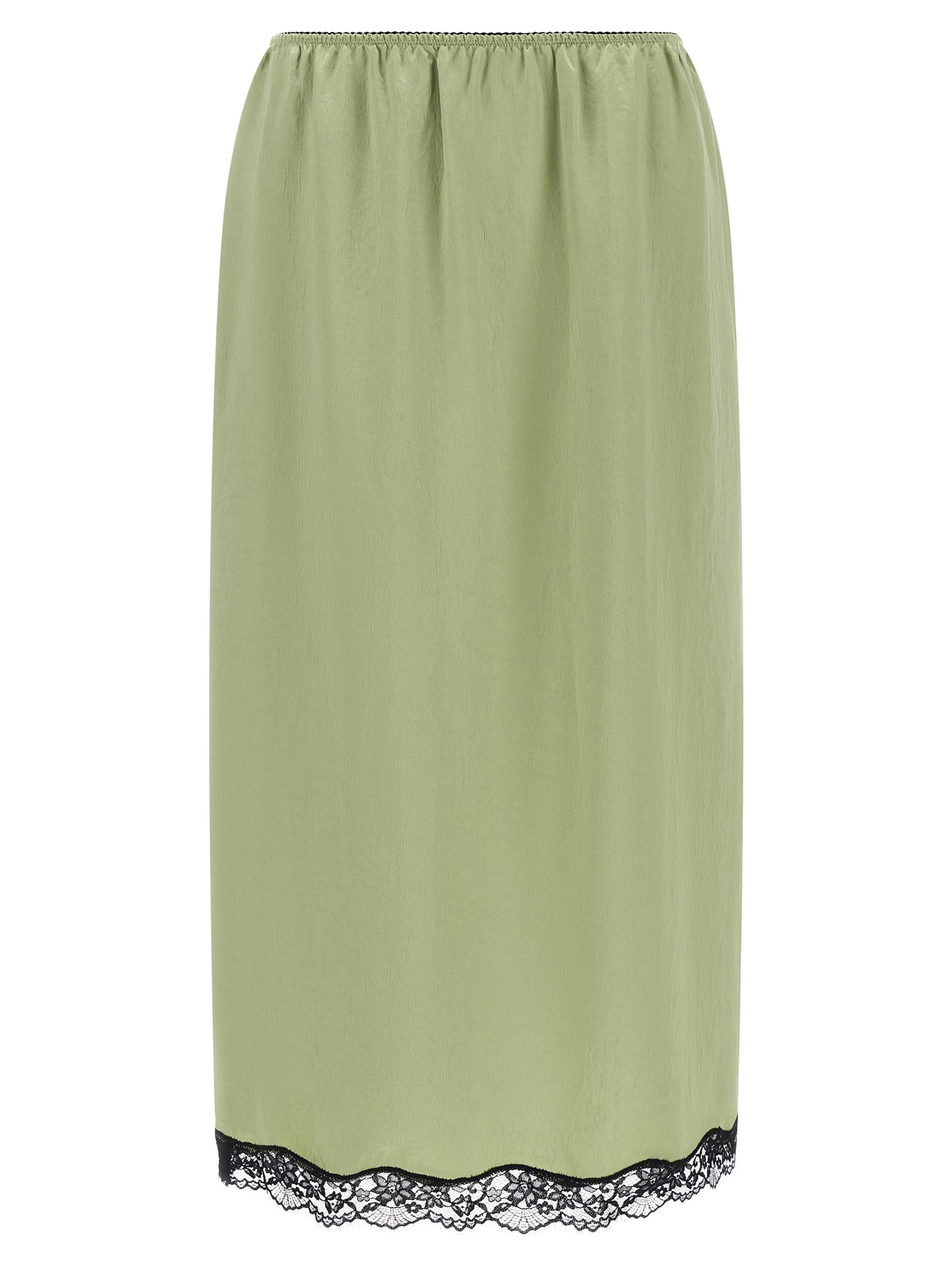 Skirt by Twinset for women in marabou acrylic satin bicolour, black & green features an tailored silhouette, artfully capturing the essence of Grace Women's Marabou Acrylic Satin Skirt in a sophisticated midi.
