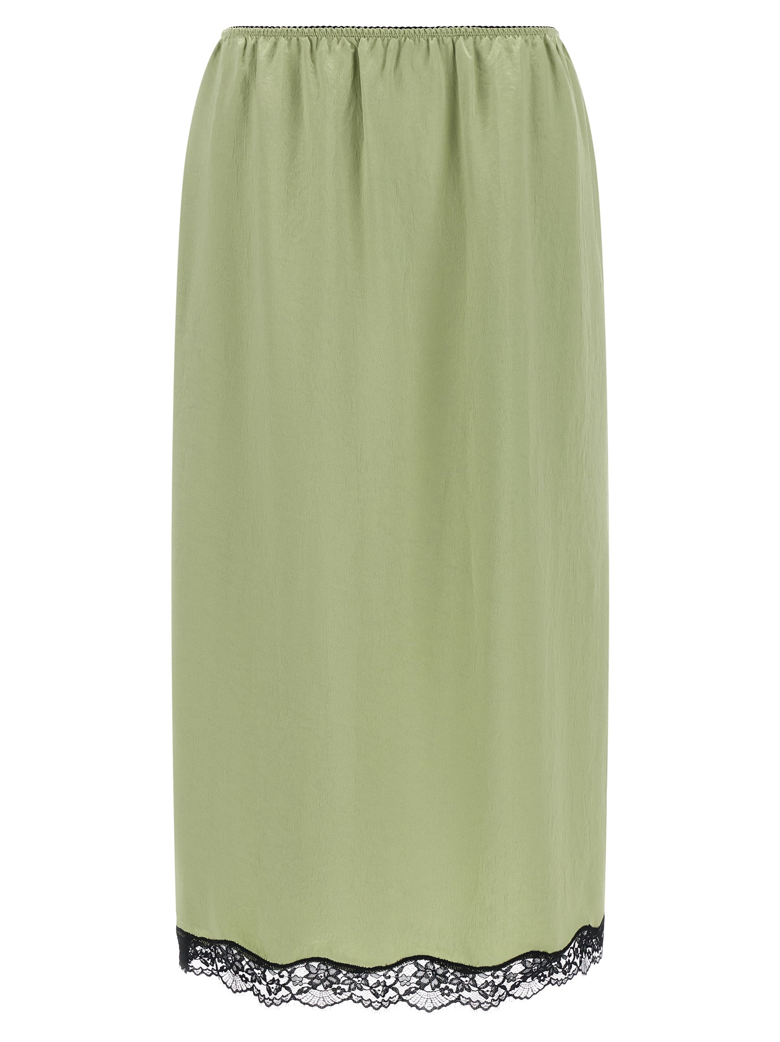 Skirt by Twinset for women in marabou acrylic satin bicolour, black & green features an tailored silhouette, artfully capturing the essence of Grace Women's Marabou Acrylic Satin Skirt in a sophisticated midi.