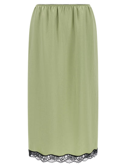 Skirt by Twinset for women in marabou acrylic satin bicolour, black & green features an tailored silhouette, artfully capturing the essence of Grace Women's Marabou Acrylic Satin Skirt in a sophisticated midi.