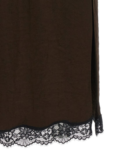 Skirt by Twinset for women in marabou acrylic satin brown & floral features a contoured silhouette from the Women's Marabou Acrylic Satin Skirt collection, characterized by its contoured midi for a contoured finish.