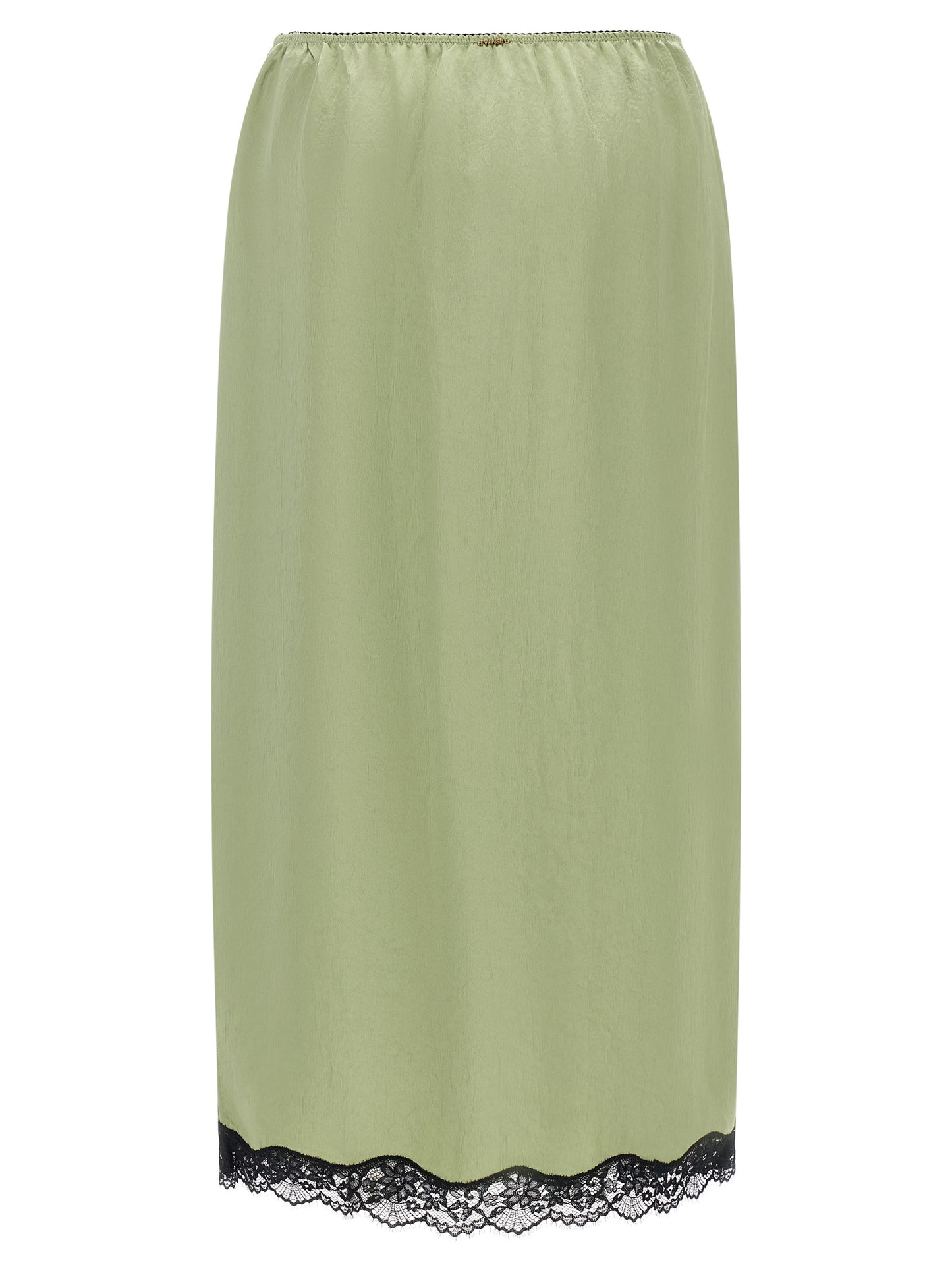Skirt by Twinset for women in marabou acrylic satin bicolour, black & green features a contoured silhouette from the Grace Women's Marabou Acrylic Satin Skirt collection, characterized by its contoured midi for a contoured finish.