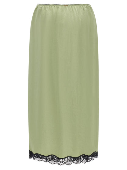Skirt by Twinset for women in marabou acrylic satin bicolour, black & green features a contoured silhouette from the Grace Women's Marabou Acrylic Satin Skirt collection, characterized by its contoured midi for a contoured finish.
