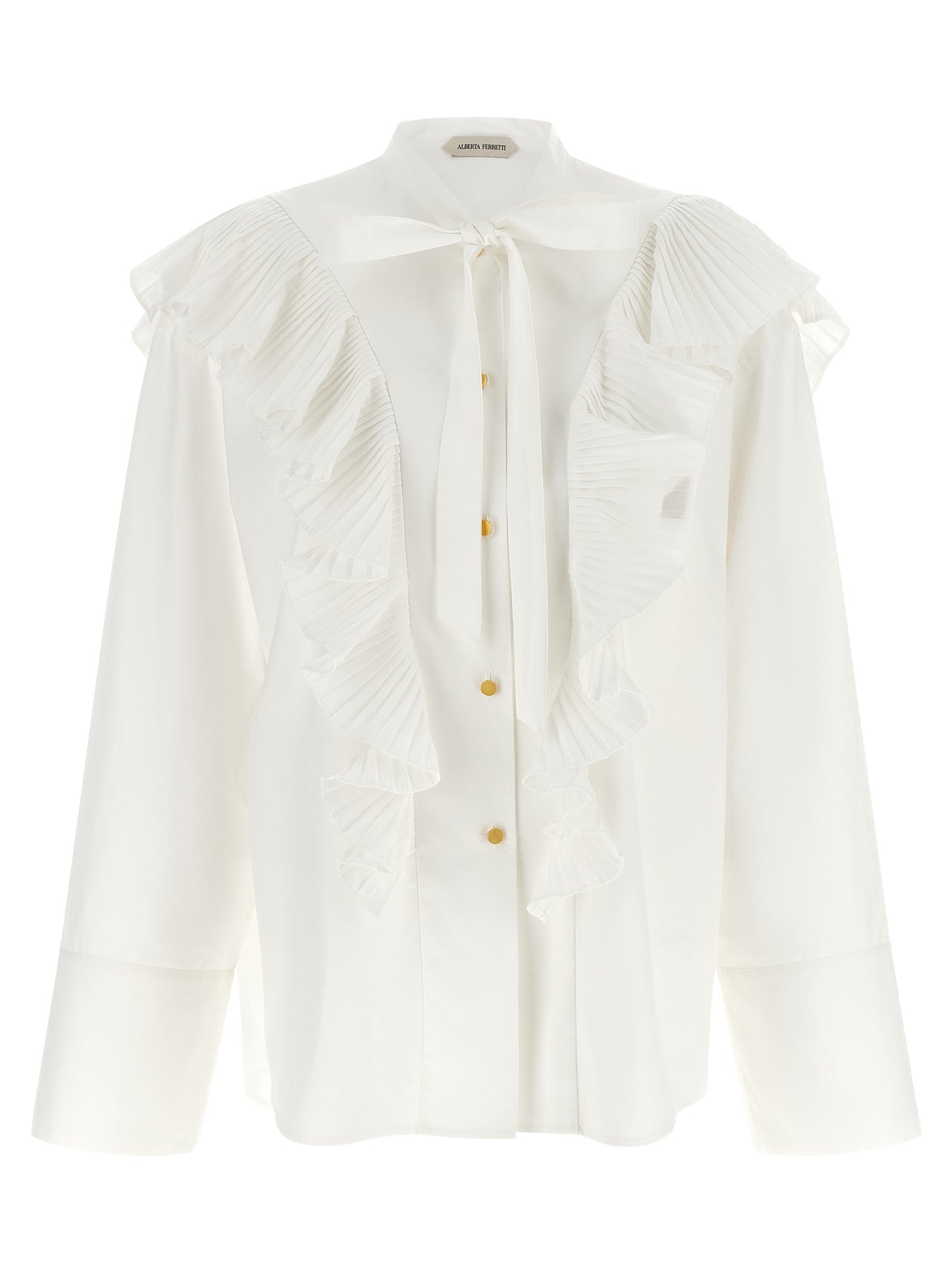 Blouse by Alberta Ferretti for women in cotton gold & white showcases a sublime silhouette, artfully detailed with a sublime and long-sleeve for a sophisticated, sublime finish.
