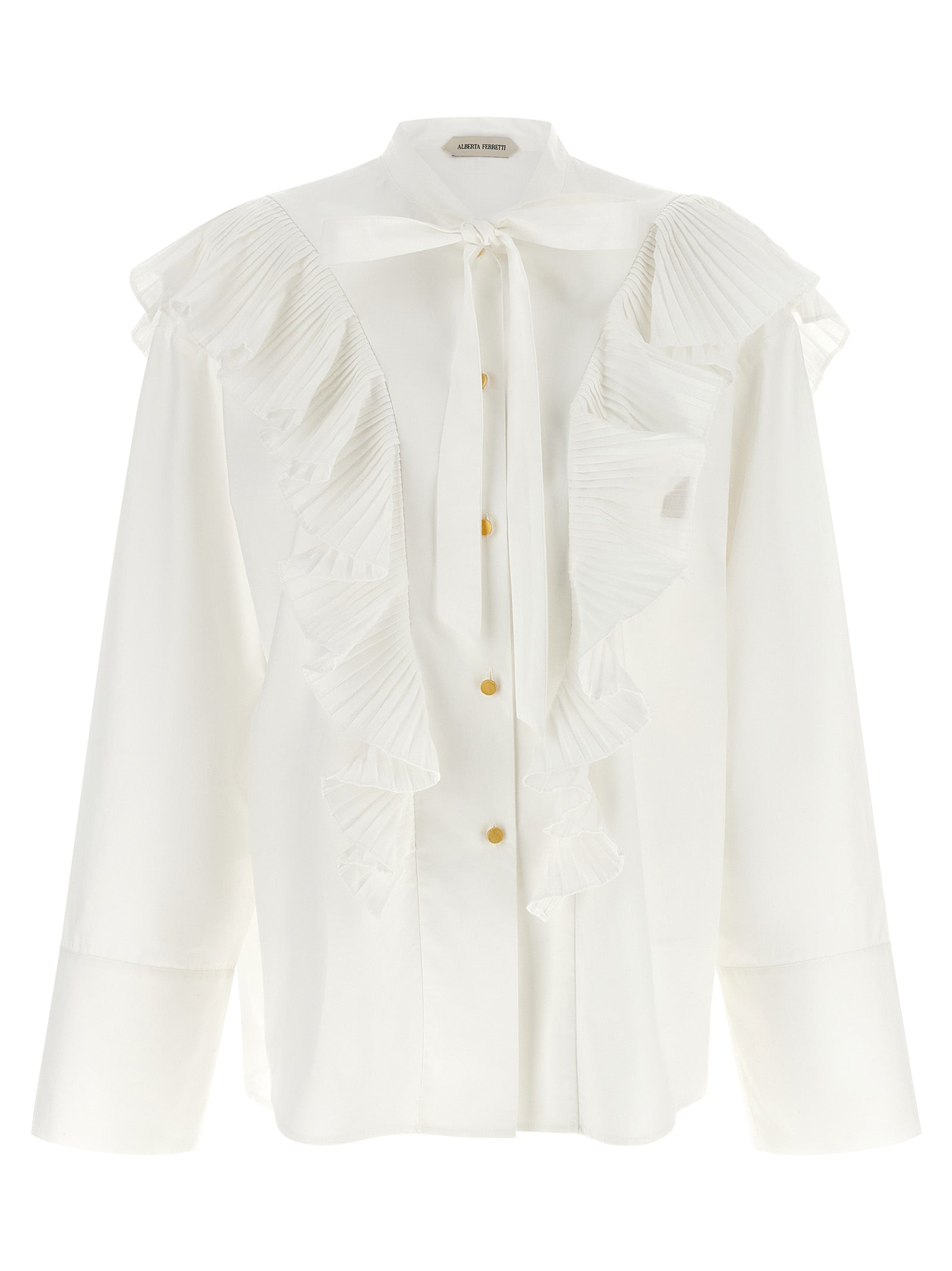 Blouse by Alberta Ferretti for women in cotton gold & white showcases a sublime silhouette, artfully detailed with a sublime and long-sleeve for a sophisticated, sublime finish.