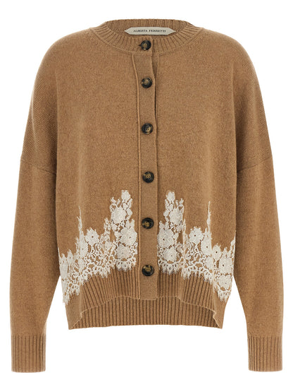 Cardigan by Alberta Ferretti for women in cashmere acrylic fiber & leather brown, camel, horn, natural & white features an impeccable silhouette, showcasing a sophisticated and detail for a truly impeccable finish.
