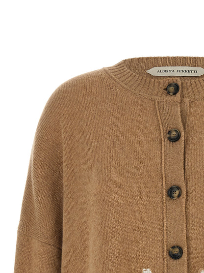 Cardigan by Alberta Ferretti for women in cashmere acrylic fiber & leather brown, camel, horn, natural & white features a dramatic silhouette, showcasing a sophisticated and dramatic detail for a timeless, premium look.