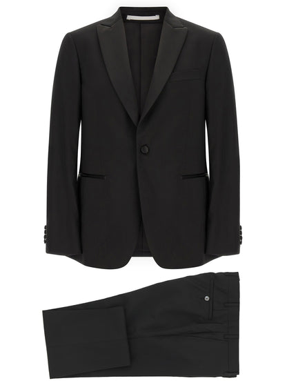 Pant Suit by Pal Zileri for men in satin wool black showcases a sartorial silhouette, artfully detailed with a sophisticated and a sartorial straight for a refined, high-fashion aesthetic.