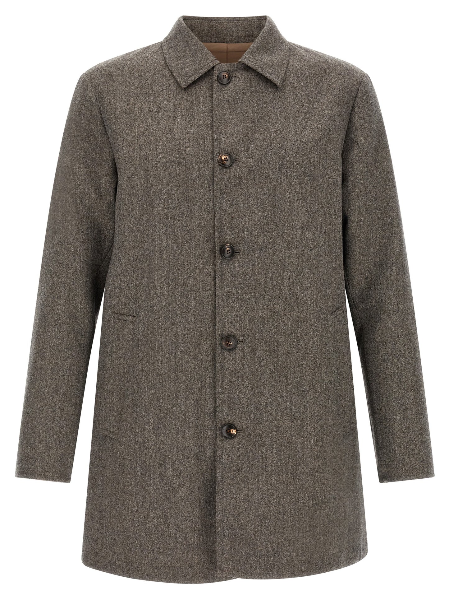 Rain Coat by Pal Zileri for men in wool brown & gray features an flawless silhouette, showcasing a sophisticated shirt-collar neckline and functional for a premium, flawless look.
