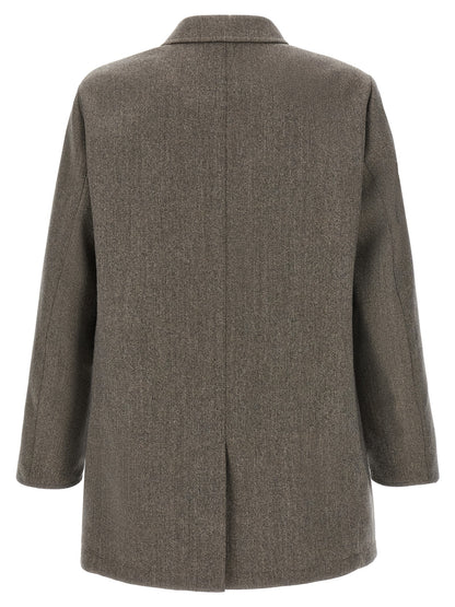 This Rain Coat by Pal Zileri for men in wool brown & gray offers a perennial silhouette, showcasing a sophisticated shirt-collar neckline and perennial for a refined finish.