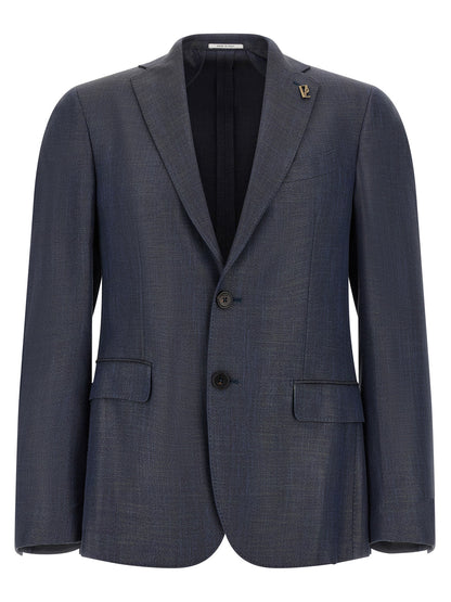 Blazer by Pal Zileri for men in viscose gold & navy presents a distinguished silhouette, detailed with a distinguished lapel neckline and distinctive for a truly sophisticated finish.