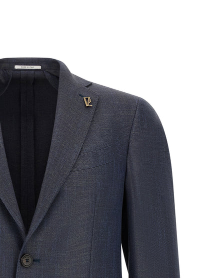 Blazer by Pal Zileri for men in viscose gold & navy features an crisp silhouette with sophisticated and a crisp lapel neckline for a truly crisp finish.