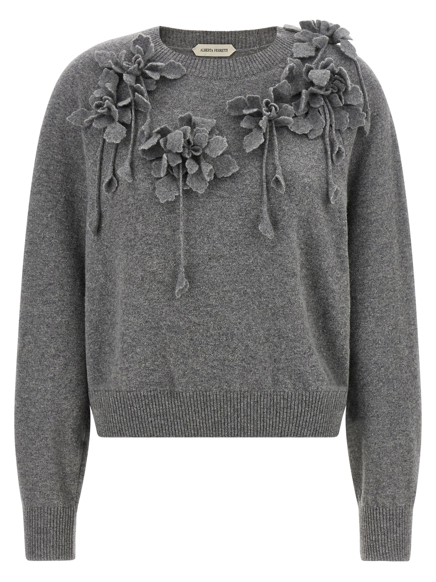 Cardigan by Alberta Ferretti for women in virgin wool gray & floral presents a textural silhouette, artfully finished with a textural and for a sophisticated, textural look.