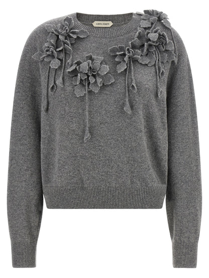Cardigan by Alberta Ferretti for women in virgin wool gray & floral presents a textural silhouette, artfully finished with a textural and for a sophisticated, textural look.