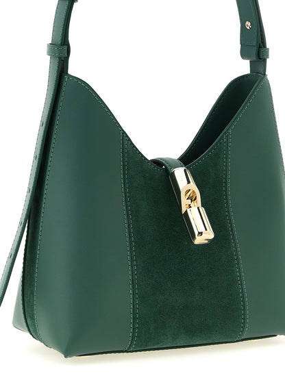 Hobo Shoulder Bag by Furla for women in suede calfskin leather bicolour & green features an effortlessly chic silhouette with a secure , ample , and versatile adjustable-strap & handle for effortlessly chic everyday luxury.