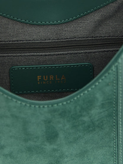 Hobo Shoulder Bag by Furla for women in suede calfskin leather bicolour & green showcases a enviable silhouette, artfully detailed with a secure , organized , and versatile adjustable-strap & handle for a enviable look.