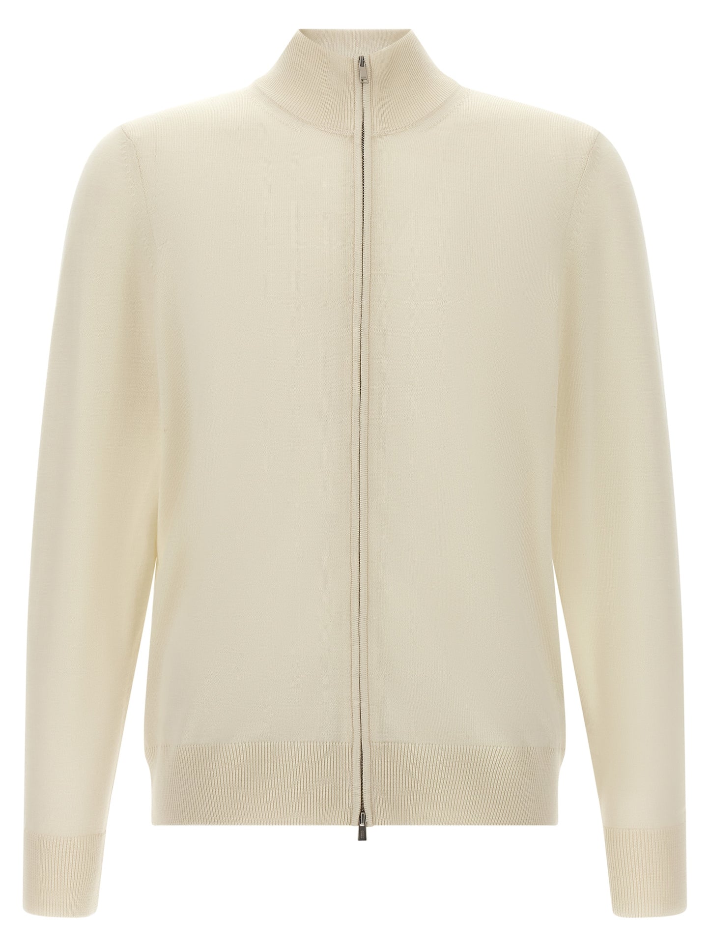 Cardigan by Hugo Boss for men in virgin wool white features a nuanced silhouette with a refined high-neck neckline and nuanced detailing for a sophisticated look.