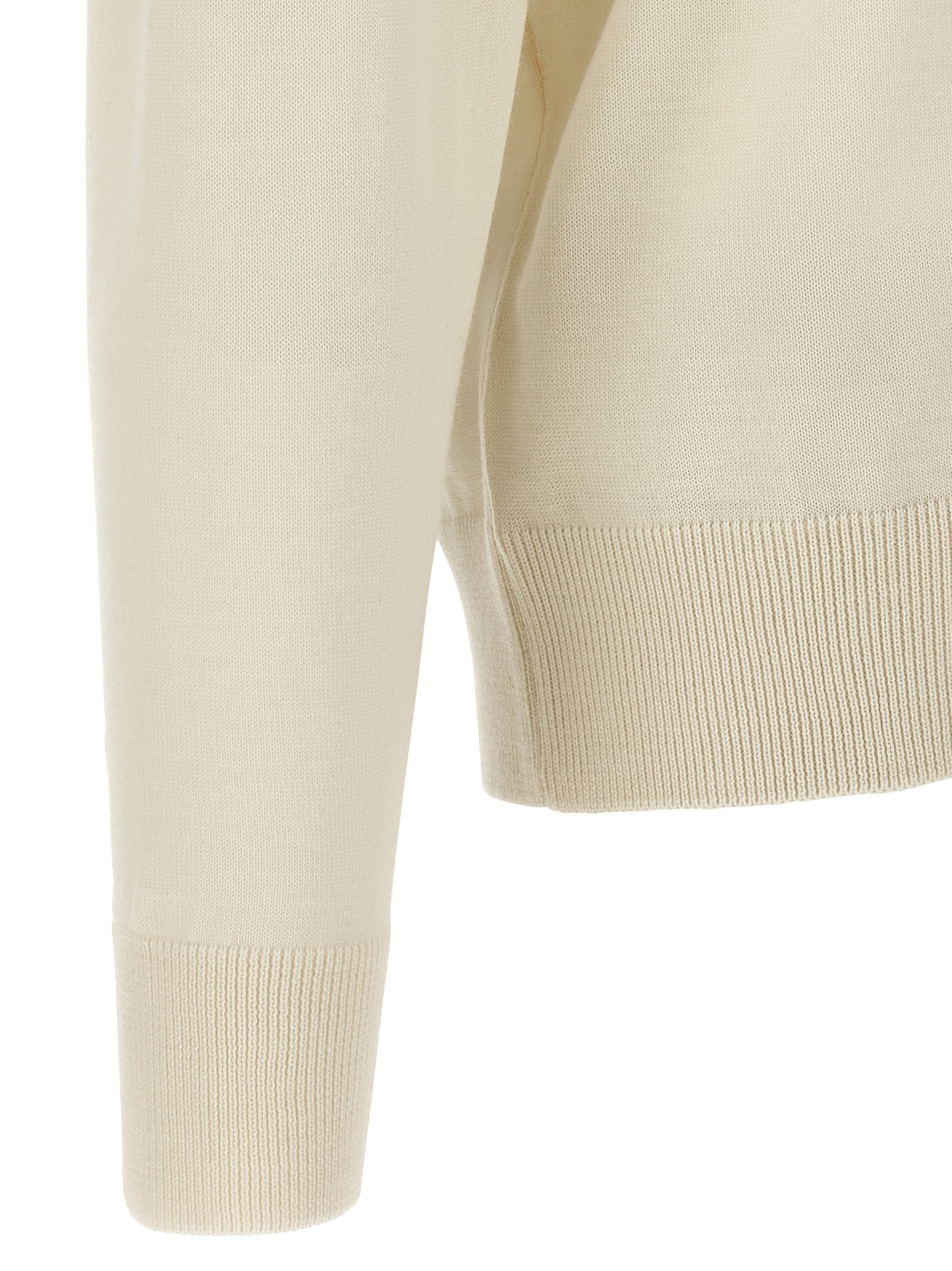 Cardigan by Hugo Boss for men in virgin wool white features a dramatic silhouette, showcasing a sophisticated and dramatic detail for a timeless, premium look.