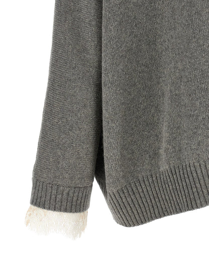 Cardigan by Alberta Ferretti for women in cashmere & acrylic fiber camel, gray & gold showcases a luxurious silhouette, meticulously detailed with a sophisticated and for a refined finish.