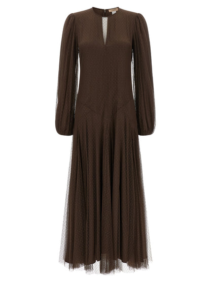 Dress by Twinset for women in polyester brown & transparent features an magnificent silhouette, artfully detailed with a magnificent round neckline and that flows into an magnificent long.