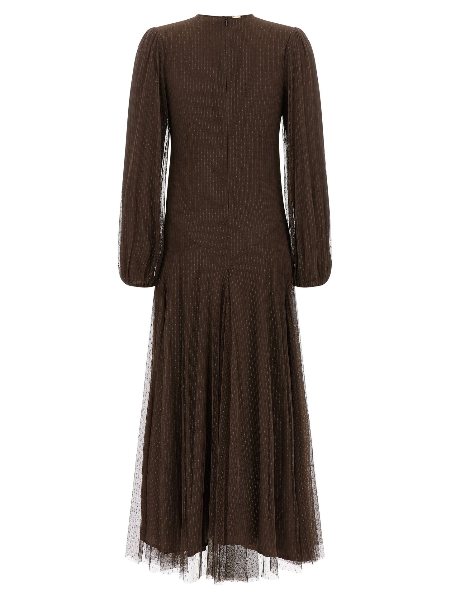 Dress by Twinset for women in polyester brown & transparent features an sultry silhouette defined by a round neckline and , falling to an sultry long for a sultry look.