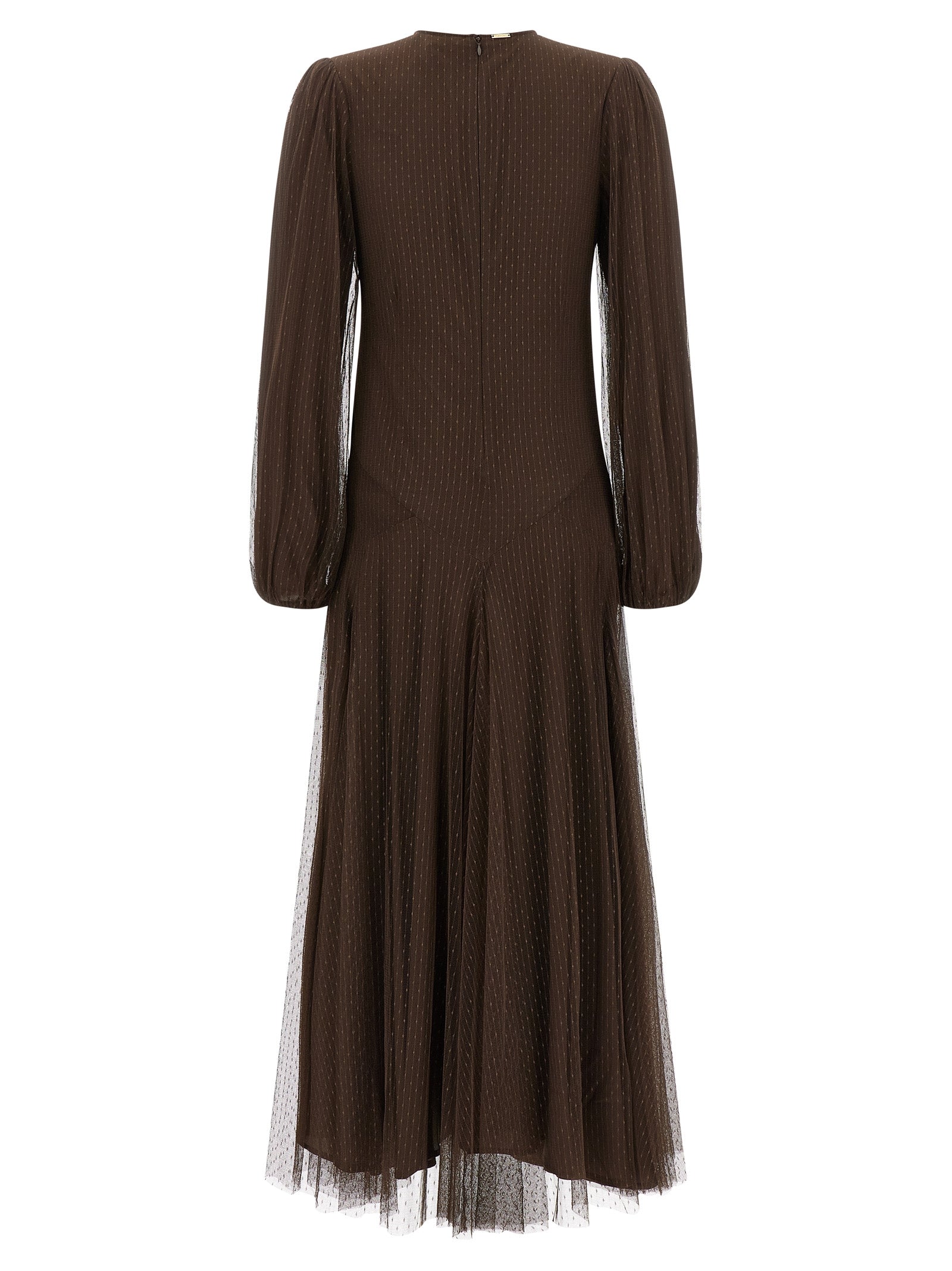 Dress by Twinset for women in polyester brown & transparent features an sultry silhouette defined by a round neckline and , falling to an sultry long for a sultry look.