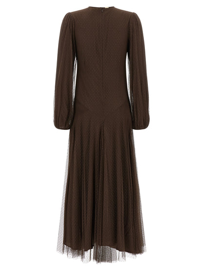 Dress by Twinset for women in polyester brown & transparent features an sultry silhouette defined by a round neckline and , falling to an sultry long for a sultry look.