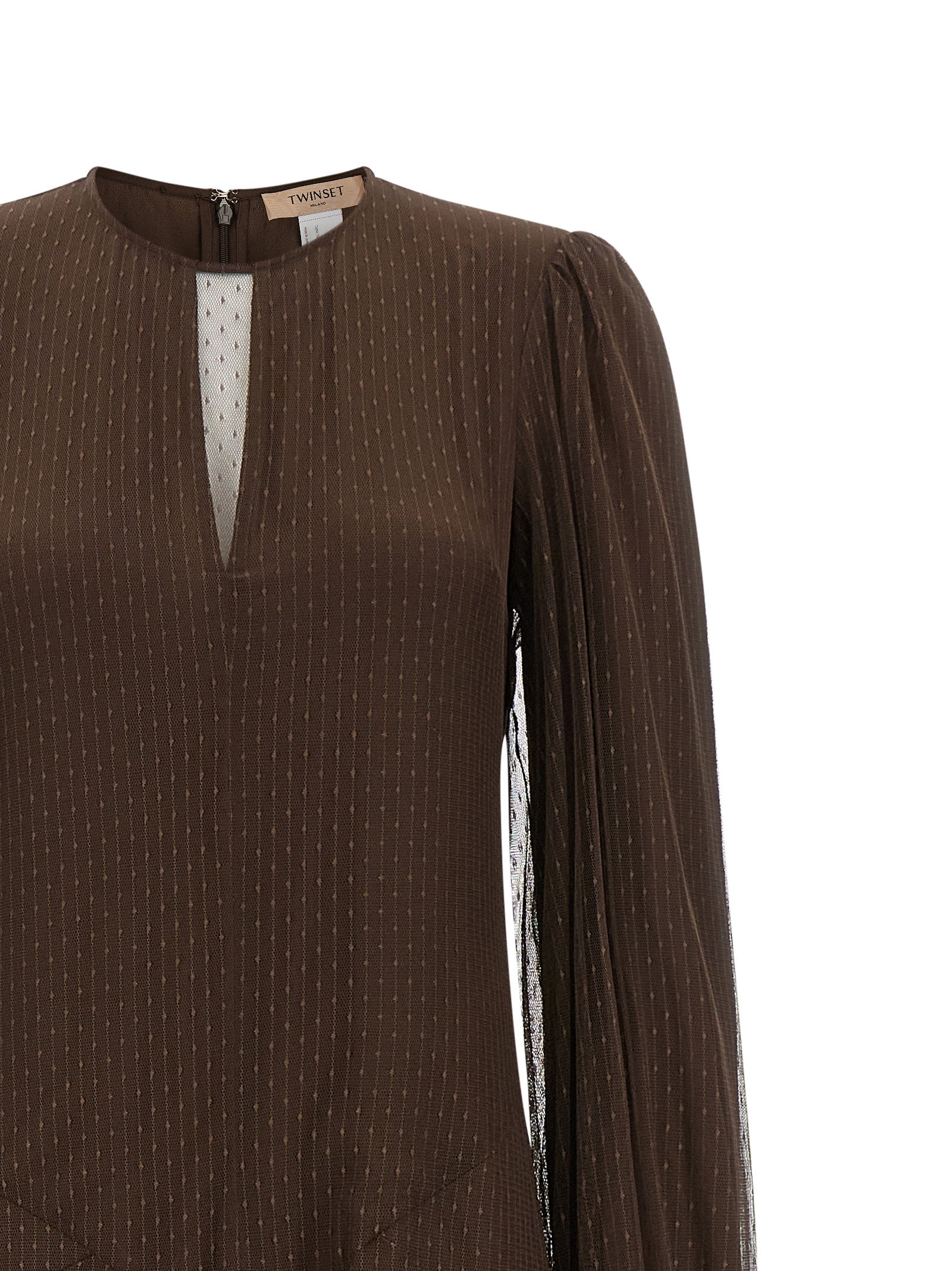 Dress by Twinset for women in polyester brown & transparent presents a sinuous silhouette, showcasing a sophisticated round neckline and detailed with a sinuous long for a refined finish.