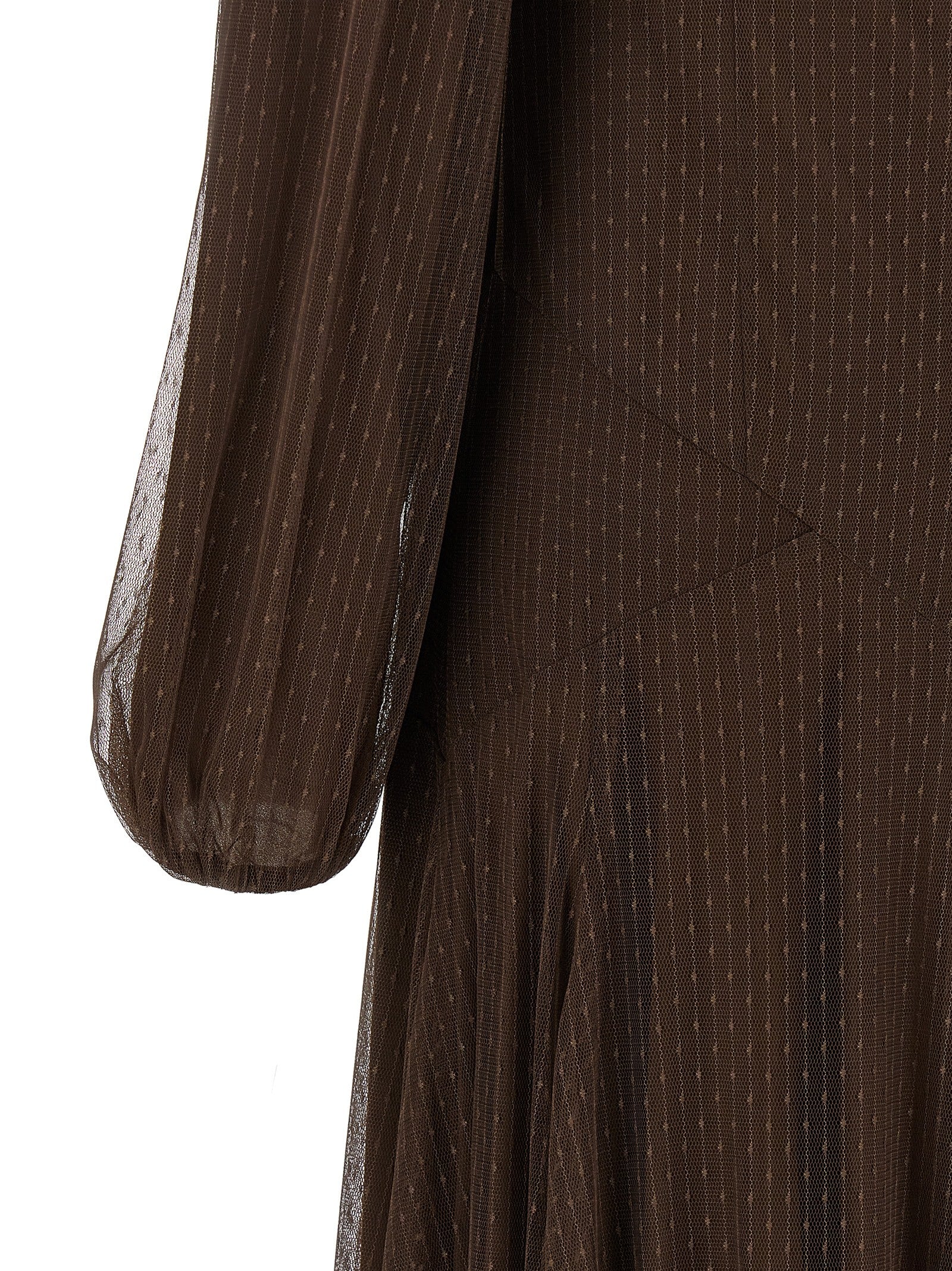 Dress by Twinset for women in polyester brown & transparent features a dramatic silhouette, showcasing an elegant and that flows into a dramatic long.