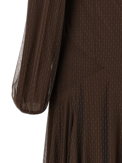 Dress by Twinset for women in polyester brown & transparent features a dramatic silhouette, showcasing an elegant and that flows into a dramatic long.