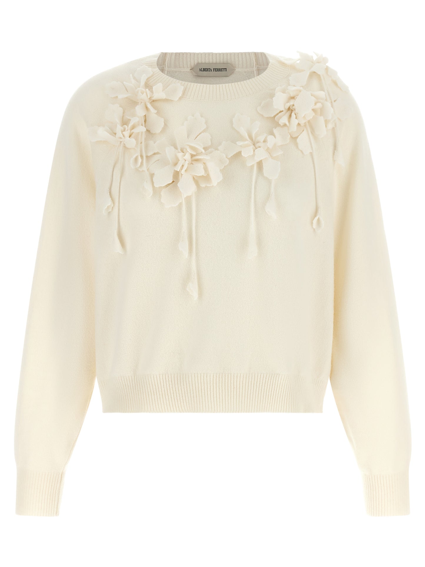 Cardigan by Alberta Ferretti for women in virgin wool white & floral showcases a captivating silhouette, artfully detailed with a captivating and for a truly sophisticated captivating look.