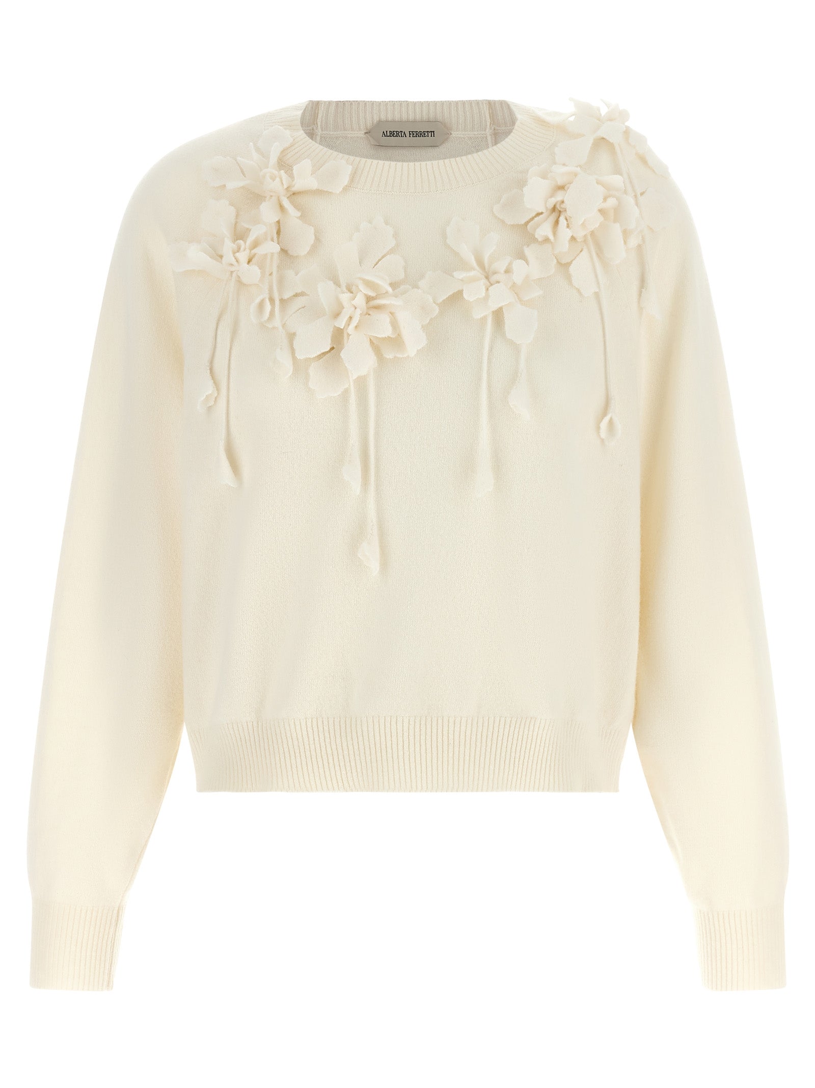 Cardigan by Alberta Ferretti for women in virgin wool white & floral showcases a captivating silhouette, artfully detailed with a captivating and for a truly sophisticated captivating look.
