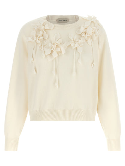 Cardigan by Alberta Ferretti for women in virgin wool white & floral showcases a captivating silhouette, artfully detailed with a captivating and for a truly sophisticated captivating look.