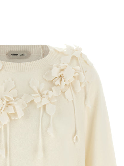 Cardigan by Alberta Ferretti for women in virgin wool white & floral features a nuanced silhouette with a refined and nuanced detailing for a sophisticated look.