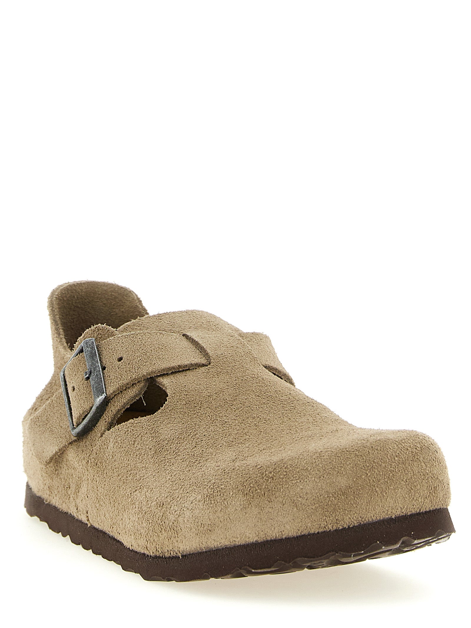 Clogs Flat Shoes by Birkenstock for women in bos taurus suede leather & eva beige presents a impeccable silhouette as Women's Bos Taurus Suede Leather & EVA Clogs Flat Shoes, artfully designed with a and a impeccable for a refined, upscale finish.