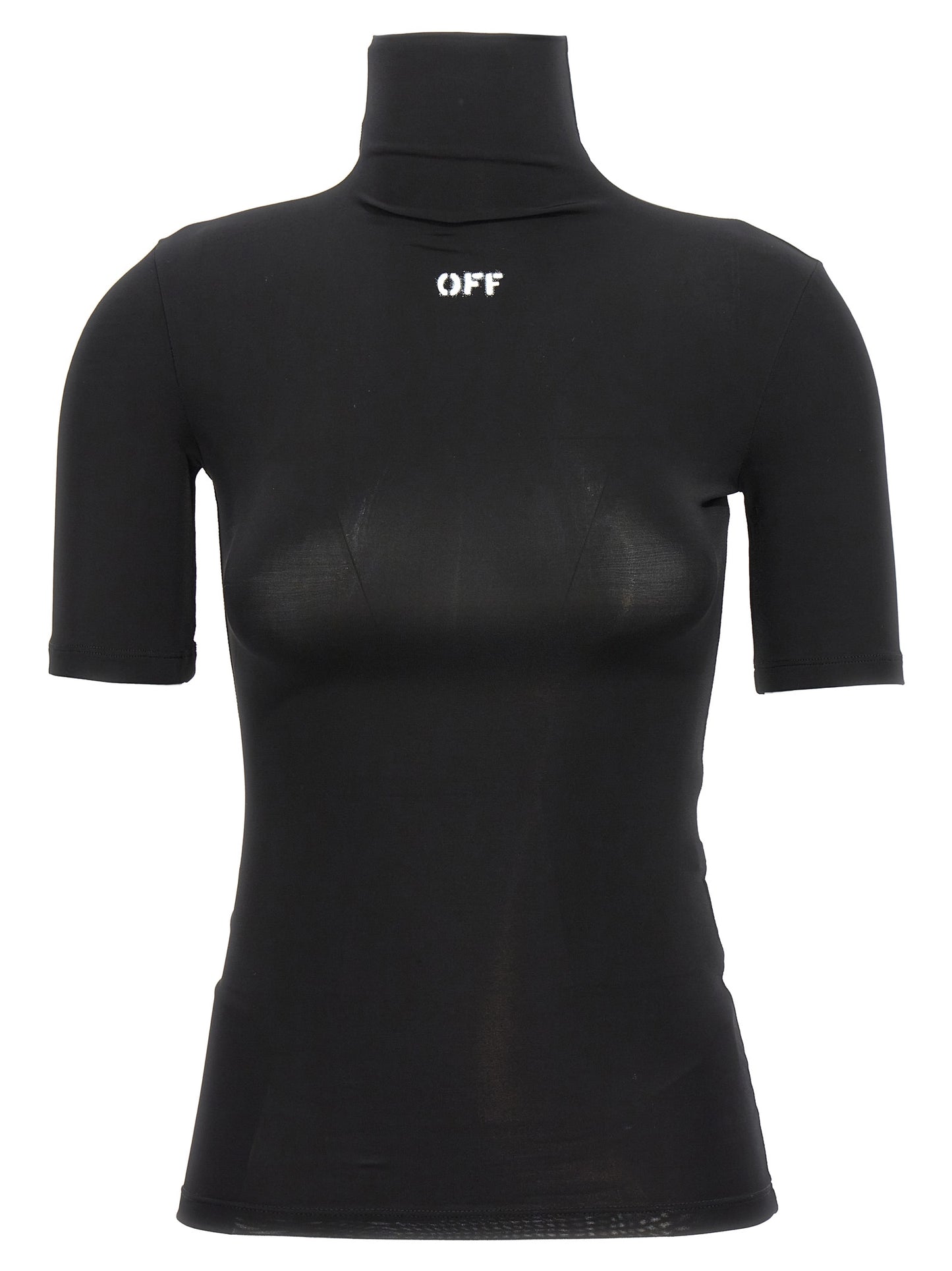 Activewear T-Shirt by Off-White for women in stretch fabric & acetate black, white & signature features an ergonomic design with , highlighting a ergonomic length and ergonomic turtle neckline for a high-performance look.