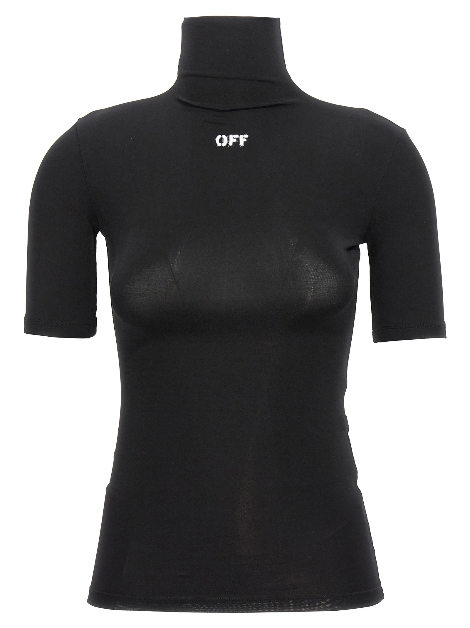 Activewear T-Shirt by Off-White for women in stretch fabric & acetate black, white & signature features an ergonomic design with , highlighting a ergonomic length and ergonomic turtle neckline for a high-performance look.