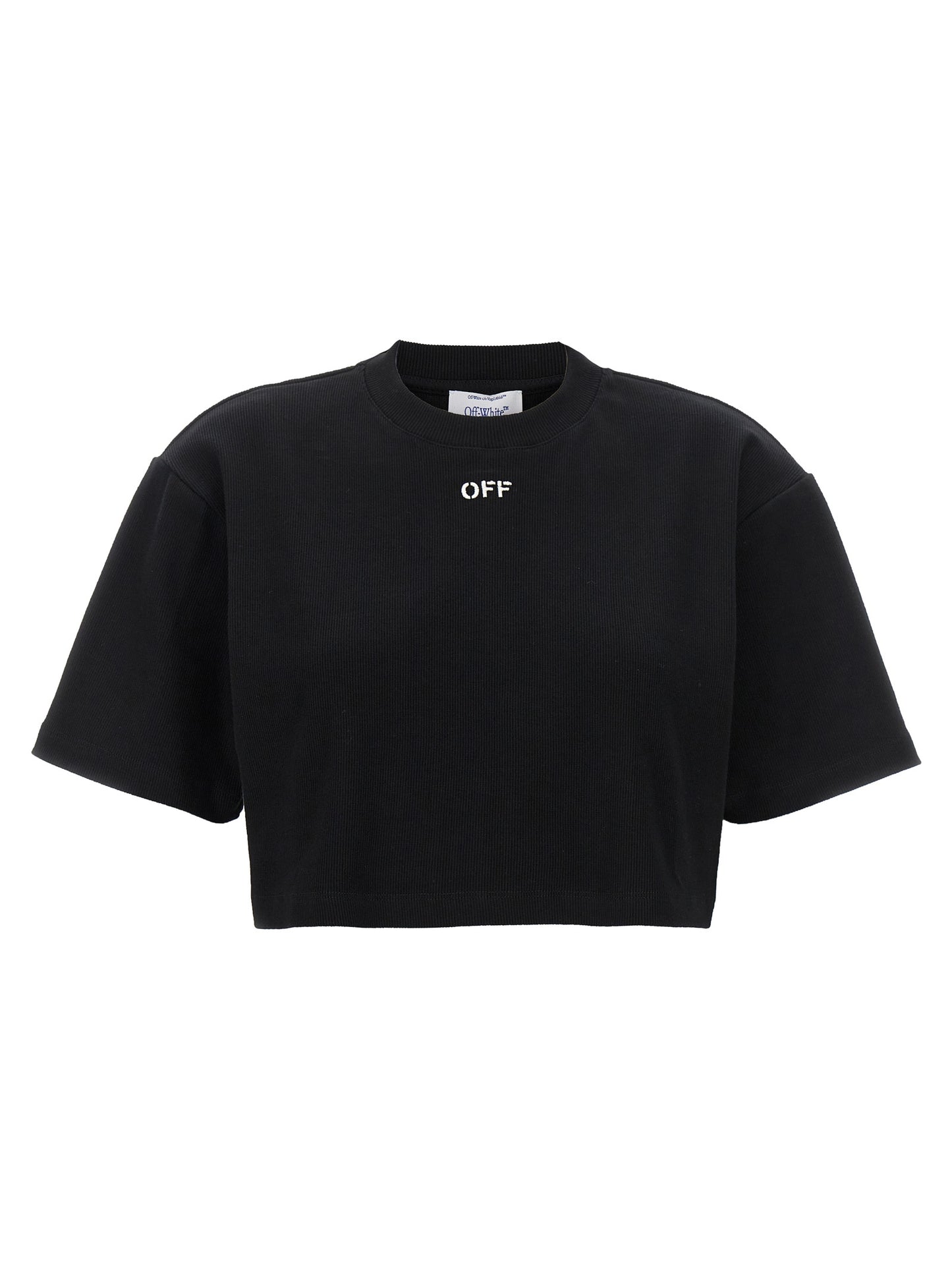 T-Shirt by Off-White for women in stretch cotton black & white features an on trend silhouette, perfectly showcasing a on trend short-sleeve and for an elevated aesthetic.