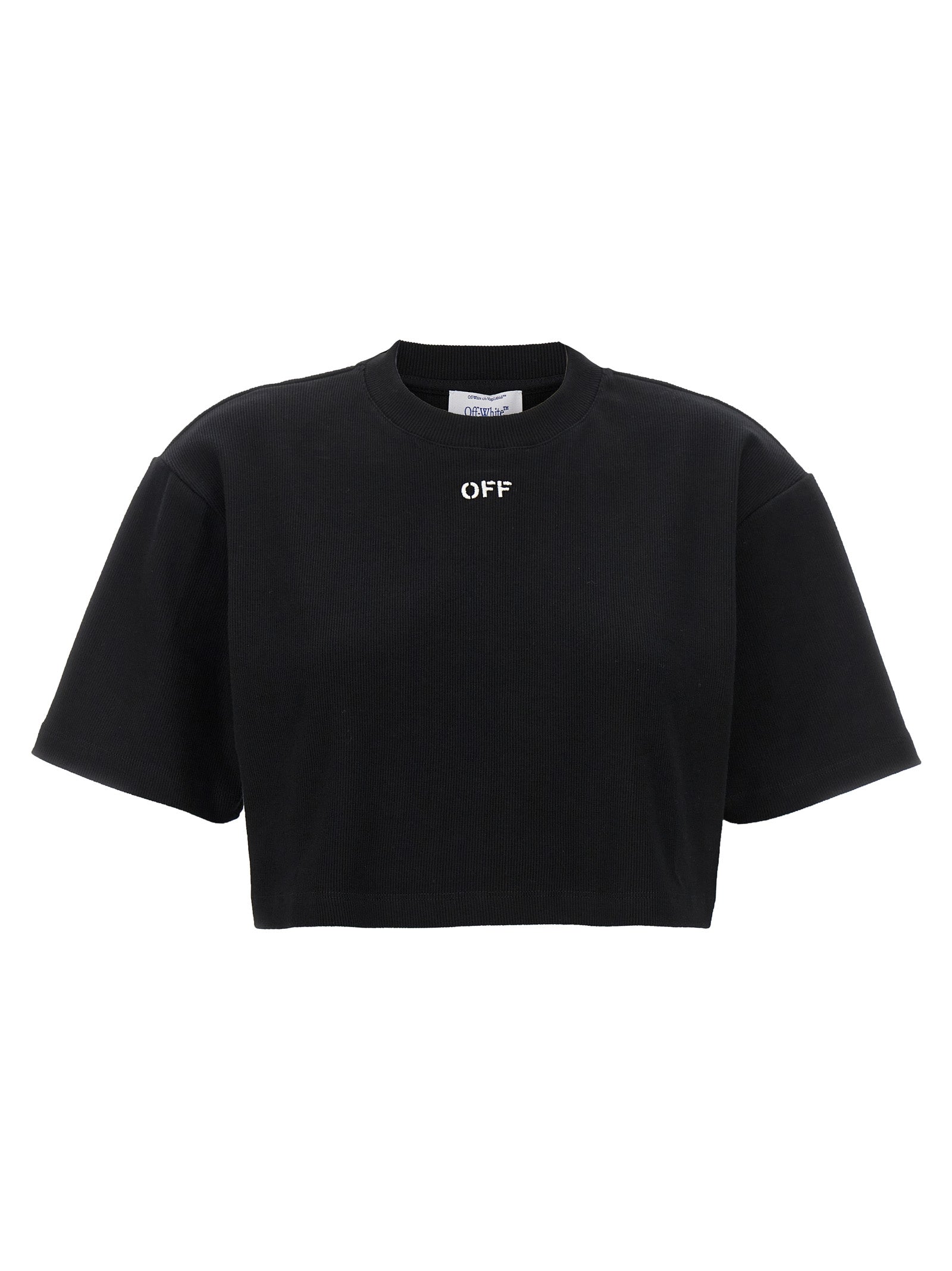 T-Shirt by Off-White for women in stretch cotton black & white features an on trend silhouette, perfectly showcasing a on trend short-sleeve and for an elevated aesthetic.