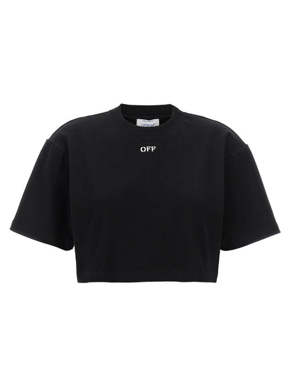 T-Shirt by Off-White for women in stretch cotton black & white features an on trend silhouette, perfectly showcasing a on trend short-sleeve and for an elevated aesthetic.